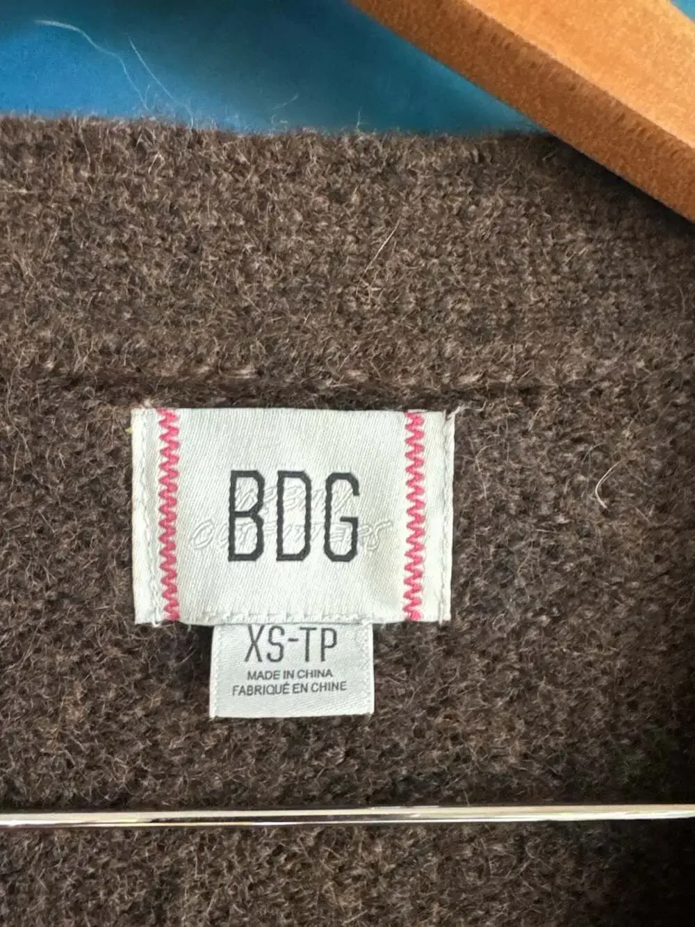 BDG Oversized Striped V-Neck Button-Front Cardigan in Brown/Green